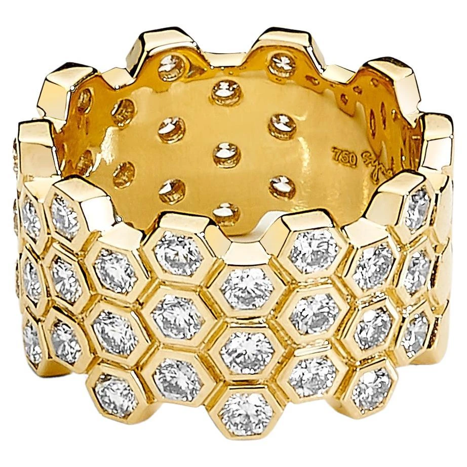 Syna Yellow Gold Honeycomb Band With Diamonds 3 Syna Yellow Gold Honeycomb Band With Diamonds