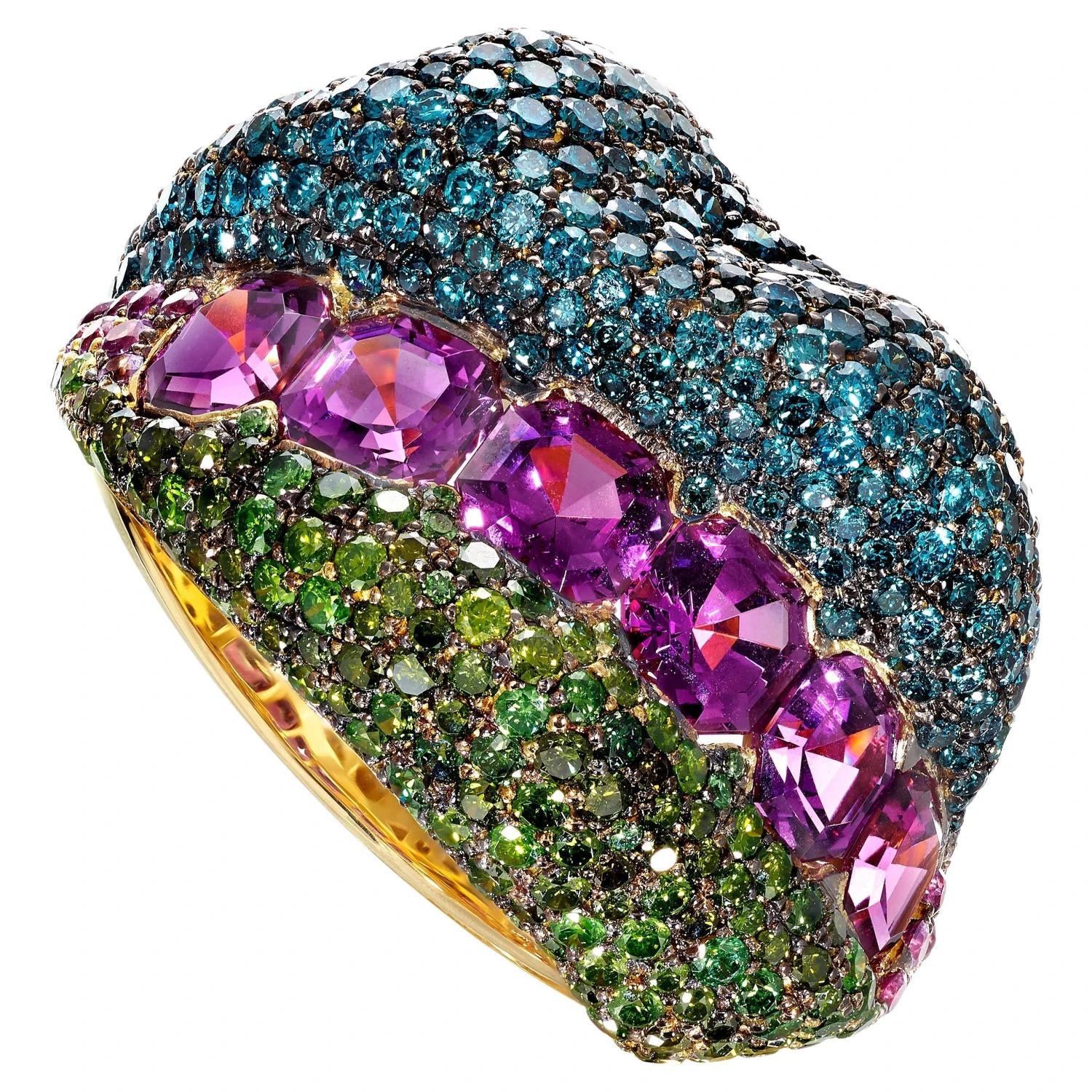Rosior Purple Garnet, Fancy Diamond And Sapphire One-off Cocktail Ring 3 Rosior Purple Garnet, Fancy Diamond And Sapphire One-off Cocktail Ring