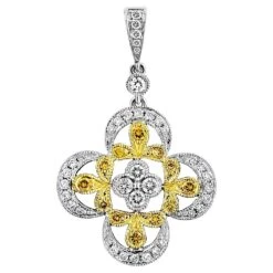 Italian Designer 18 Karat Gold Flower Motif Diamond Pendant