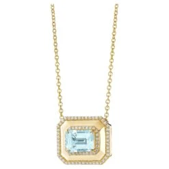 Syna Yellow Gold Geometrix Blue Topaz Necklace With Diamonds