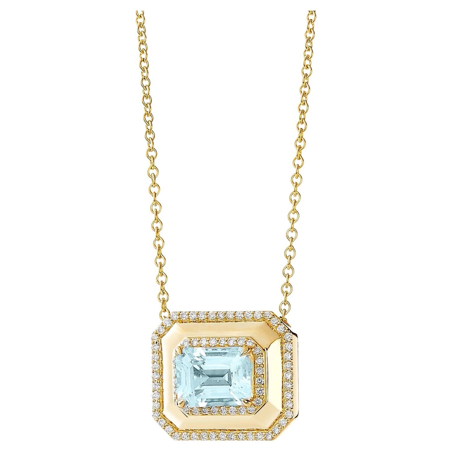Syna Yellow Gold Geometrix Blue Topaz Necklace With Diamonds 3 Syna Yellow Gold Geometrix Blue Topaz Necklace With Diamonds