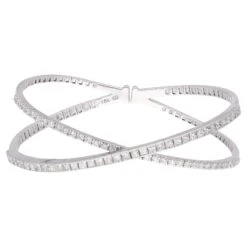 SI/HI Princess Round Diamond Criss Cross Bangle Bracelet 14 Karat White Gold