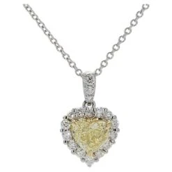 Unknown Natural Yellow Heart And White Diamond .99 Carat TW Gold Drop Pendant