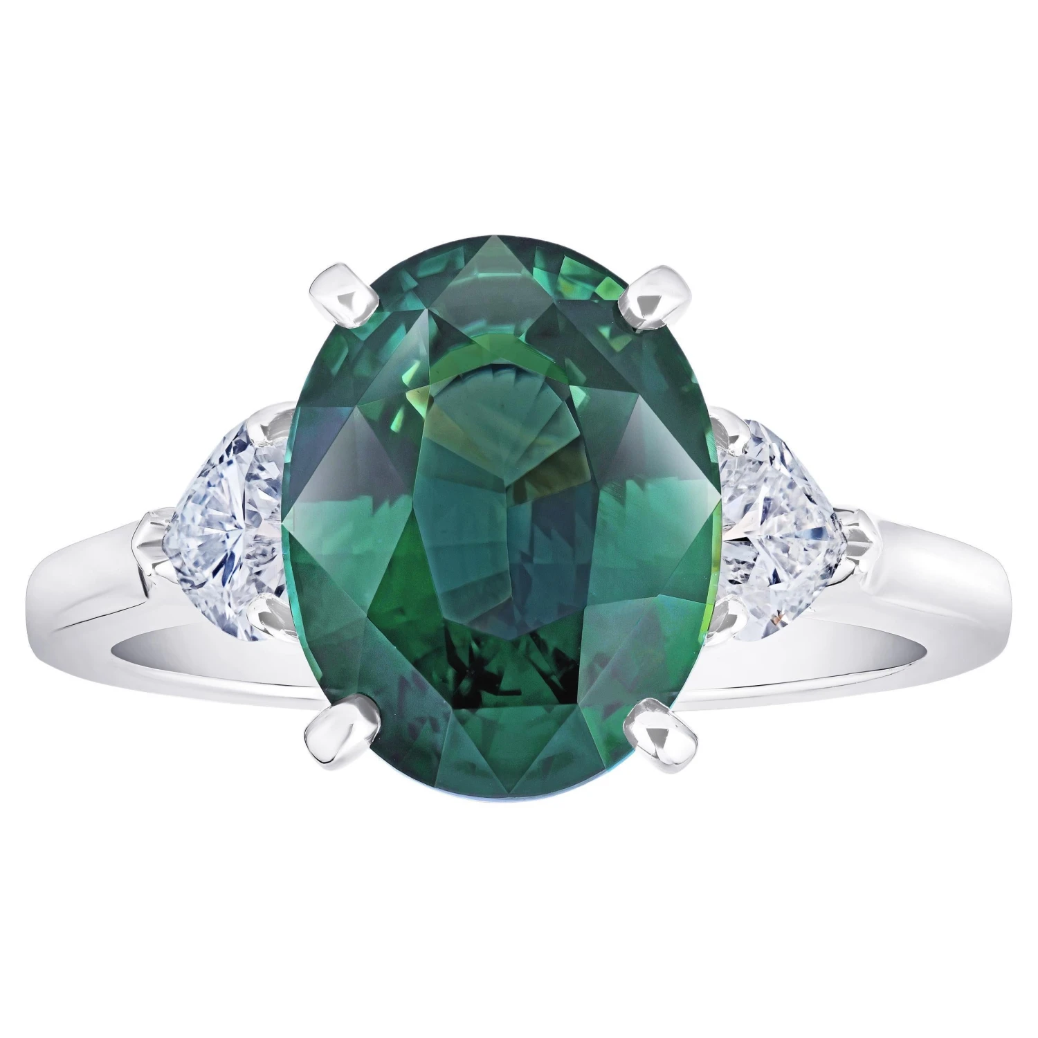 5.17 Carat Oval Green Sapphire And Diamond Platinum Ring 3 5.17 Carat Oval Green Sapphire And Diamond Platinum Ring
