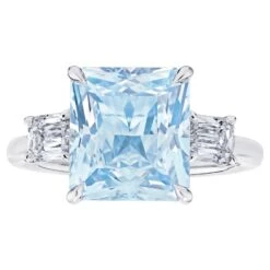 5.32 Carat Radiant Cut Light Blue Natural Sapphire And Diamond Platinum Ring