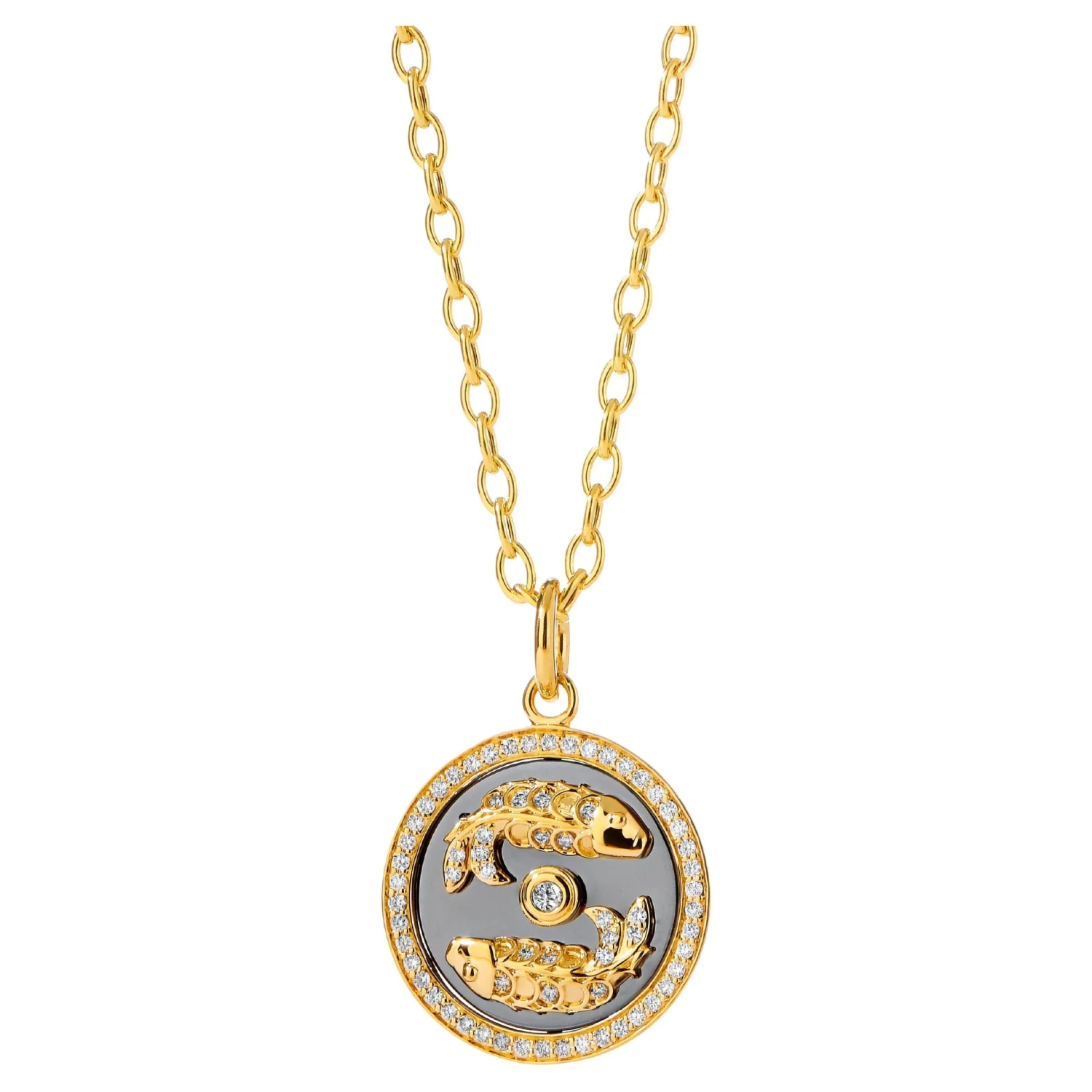 Syna Yellow Gold And Oxidized Silver Koi Fish Pendant With Diamonds 3 Syna Yellow Gold And Oxidized Silver Koi Fish Pendant With Diamonds