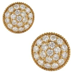 Unknown 18 Karat Yellow Gold Diamond Cluster Stud Earrings