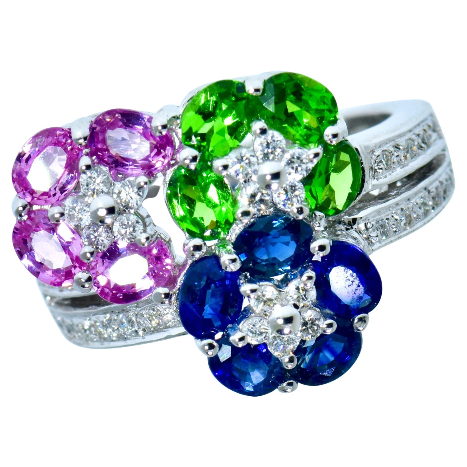 Blue And Pink Sapphire, Tsavorite And Diamond Fine White Gold Ring By LeVian 4 Blue And Pink Sapphire, Tsavorite And Diamond Fine White Gold Ring By LeVian – Image 2