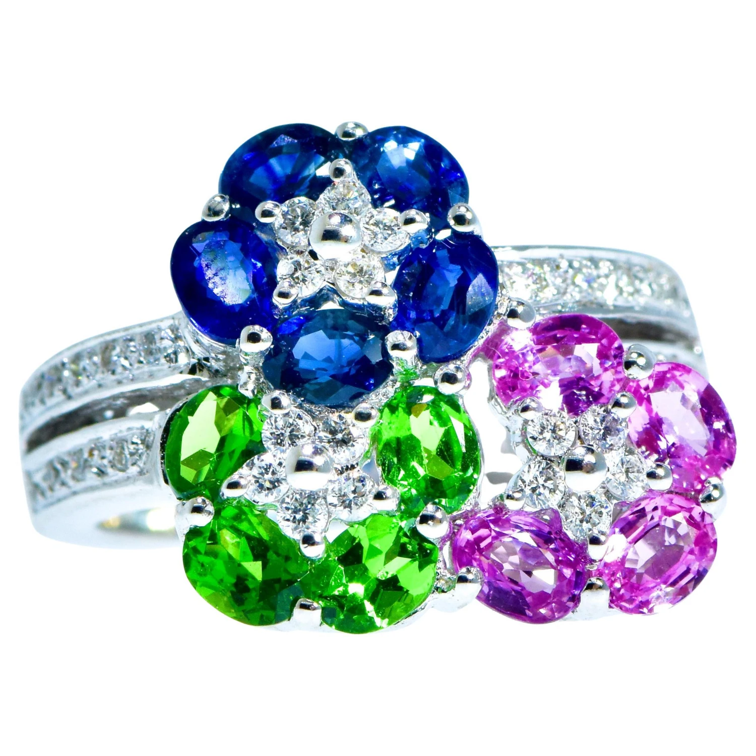 Blue And Pink Sapphire, Tsavorite And Diamond Fine White Gold Ring By LeVian 3 Blue And Pink Sapphire, Tsavorite And Diamond Fine White Gold Ring By LeVian