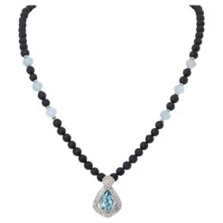 Unknown Set Collier And Earrings With Aquamarines And Brilliant