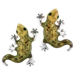Alex Jona Sterling Silver Gecko Enamel Cufflinks