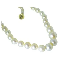 Unknown Cultured Japanese Large Round Pearls Finished With A Yellow Gold Ball Clasp