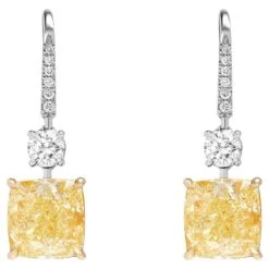 11 Carat Cushion Cut Diamond Lever-Back Earrings Certified YZ VVS