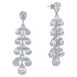 6 Carat Baguette And Round Hanging Diamond Chandelier Earrings Certified