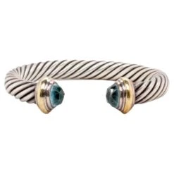 David Yurman Sterling Silver & 14K Yellow Gold Blue Topaz Cable Classic Bracelet