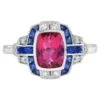 Unknown Pink Tourmaline With Sapphire And Diamond Art Deco Style Halo Ring In 18K Gold