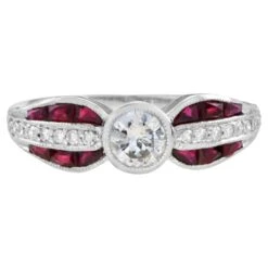 Unknown Diamond And Ruby Art Deco Style Solitaire Ring In 18K White Gold