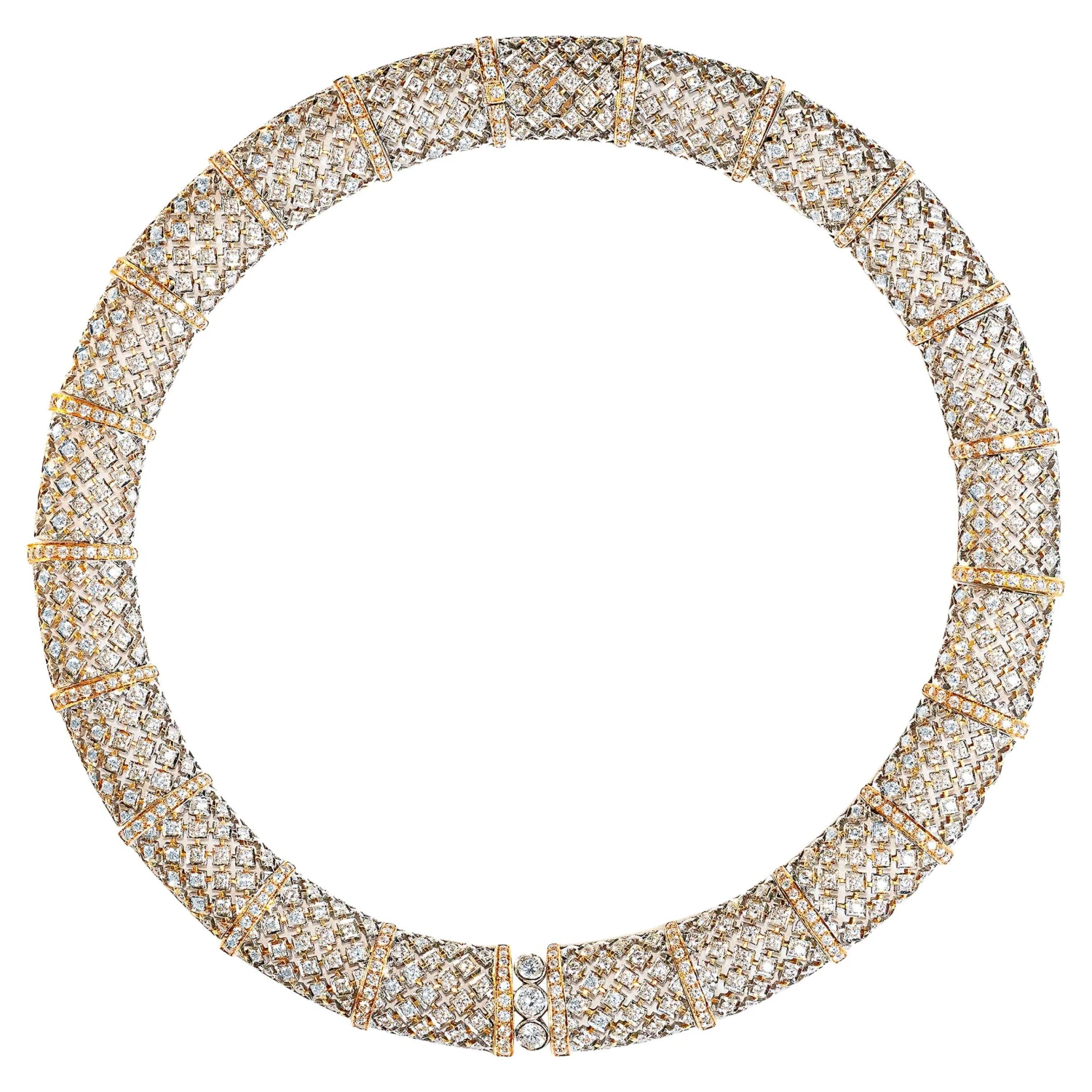 Unknown 22.01ct Diamond 18 Carat White And Yellow Gold Honeycomb Collar Necklace 3 Unknown 22.01ct Diamond 18 Carat White And Yellow Gold Honeycomb Collar Necklace