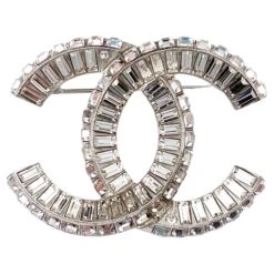 Chanel Brand New Classic Silver CC Baguette Crystal Brooch
