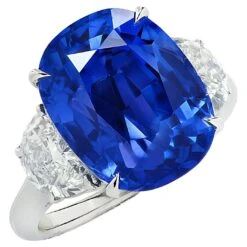 Vivid Diamonds AGL Certified 12.8 Carat Sapphire & Diamond Three Stone Ring