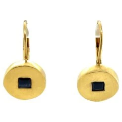Robin Rotenier 18 Karat Satin Yellow Gold Drop Earrings W Sapphire