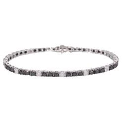 Unknown White Gold Tennis Bracelet Set With Black And White Diamonds