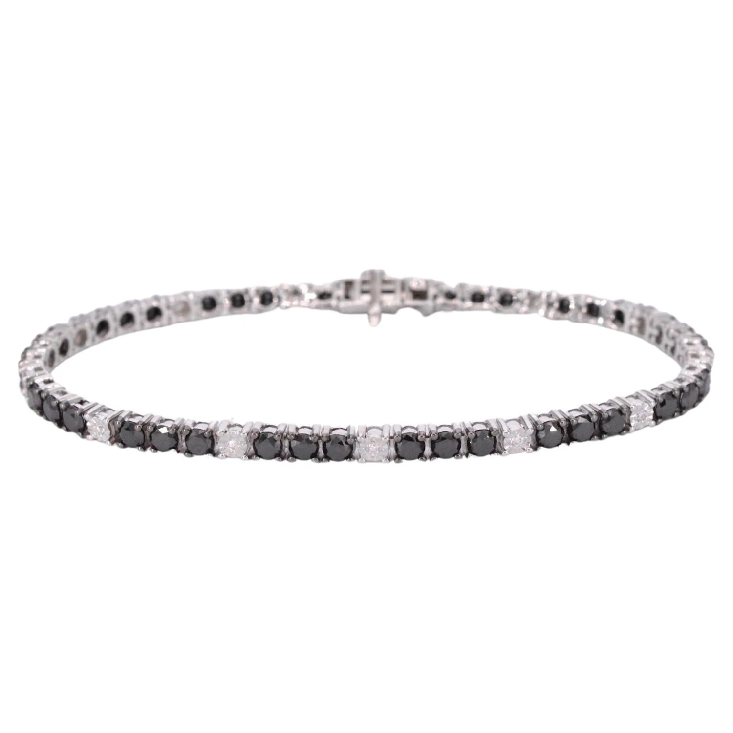 Unknown White Gold Tennis Bracelet Set With Black And White Diamonds 3 Unknown White Gold Tennis Bracelet Set With Black And White Diamonds