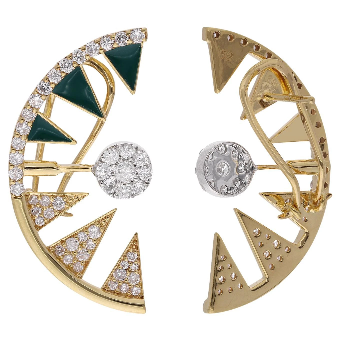 1.91ct Diamond Half Moon Black Enamel Ear Climber Earrings 14 Karat Yellow Gold 3 1.91ct Diamond Half Moon Black Enamel Ear Climber Earrings 14 Karat Yellow Gold