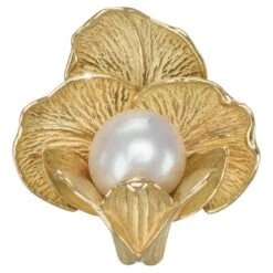 18k Gold Orchid Flower Brooch With South Sea Pearl, By Gloria Bass