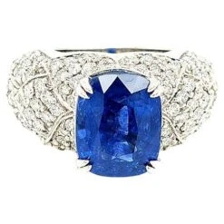 Unknown 6.02 Carat Ceylon Blue Sapphire Art Deco Style Ring 18k White Gold