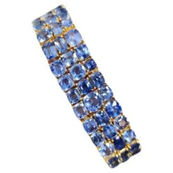 Unknown 66.4 Carat Ceylon Blue Sapphire Studded Modern Handcrafted Bracelet In 14k Gold