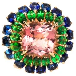 *Sale* IGI 14k 8.76 Carat Tourmaline&Sapphire Antique Art Deco Engagement Ring