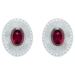 Rhodolite 2.97 Carat Diamonds 18 Karat White Gold Tweed Earrings