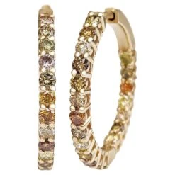 $1 NO RESERVE - 2.10cttw Fancy Diamonds, 14 Karat Yellow Gold Earrings