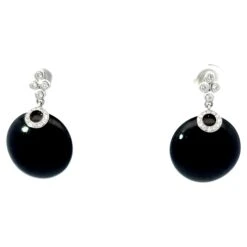 Unknown Black Onyx And Diamond Earrings In 18k White Gold