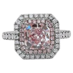 Captivating 18k White Gold Halo Ring With 1.86 Ct Natural Pink Diamonds GIA Cert