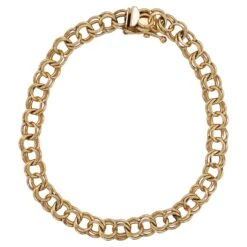 Gold Charm Bracelet Double Link Chain Bracelet In 14k Yellow Gold