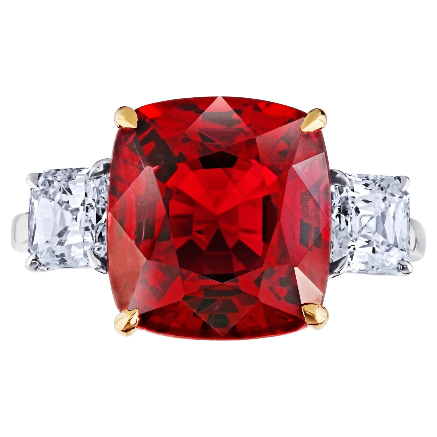 6.39 Carat Cushion Red Spinel And Diamond Platinum Ring 3 6.39 Carat Cushion Red Spinel And Diamond Platinum Ring