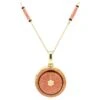 Round Locket Pendant Necklace 18k Yellow Gold Pink Vitreous Enamel 1 Diamond