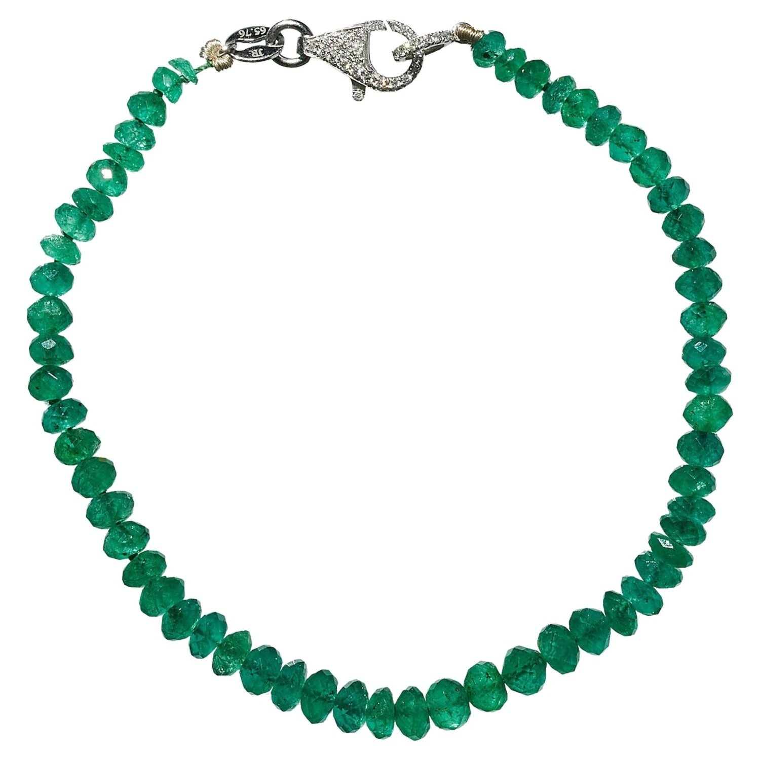 Unknown Modern Faceted Emerald Bead Bracelet With Platinum And Diamond Clasp 3 Unknown Modern Faceted Emerald Bead Bracelet With Platinum And Diamond Clasp