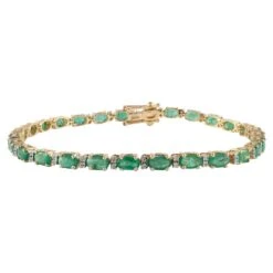 14k Yellow Gold Tennis Bracelet Featuring 6.01 Carat Emerald With Diamonds
