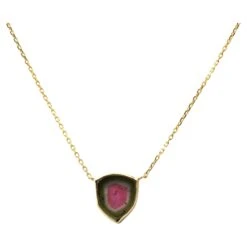 14 Karat Yellow Gold Tourmaline Watermelon Necklace