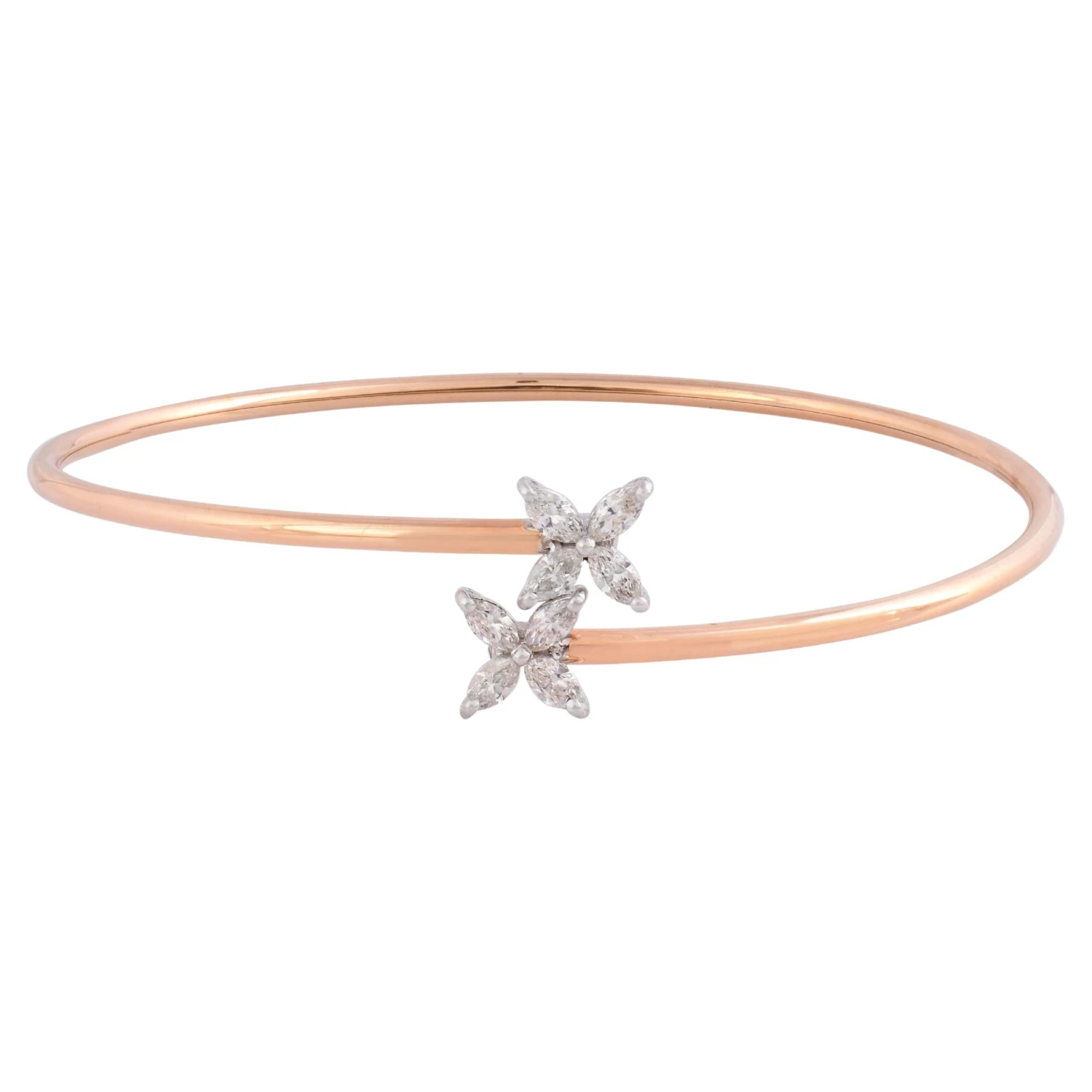 Marquise Diamond Flower Design Bangle Bracelet 18 Karat Rose Gold Fine Jewelry 3 Marquise Diamond Flower Design Bangle Bracelet 18 Karat Rose Gold Fine Jewelry