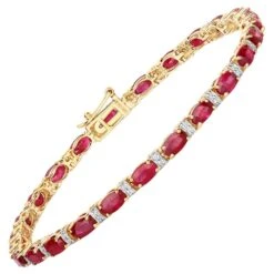 Unknown Natural 7 Carats Ruby And Diamond Tennis Bracelet 14k Yellow Gold