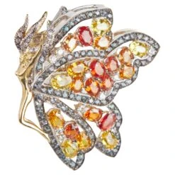 18 Karat YG/WG Diamond And Color Stones Brooch