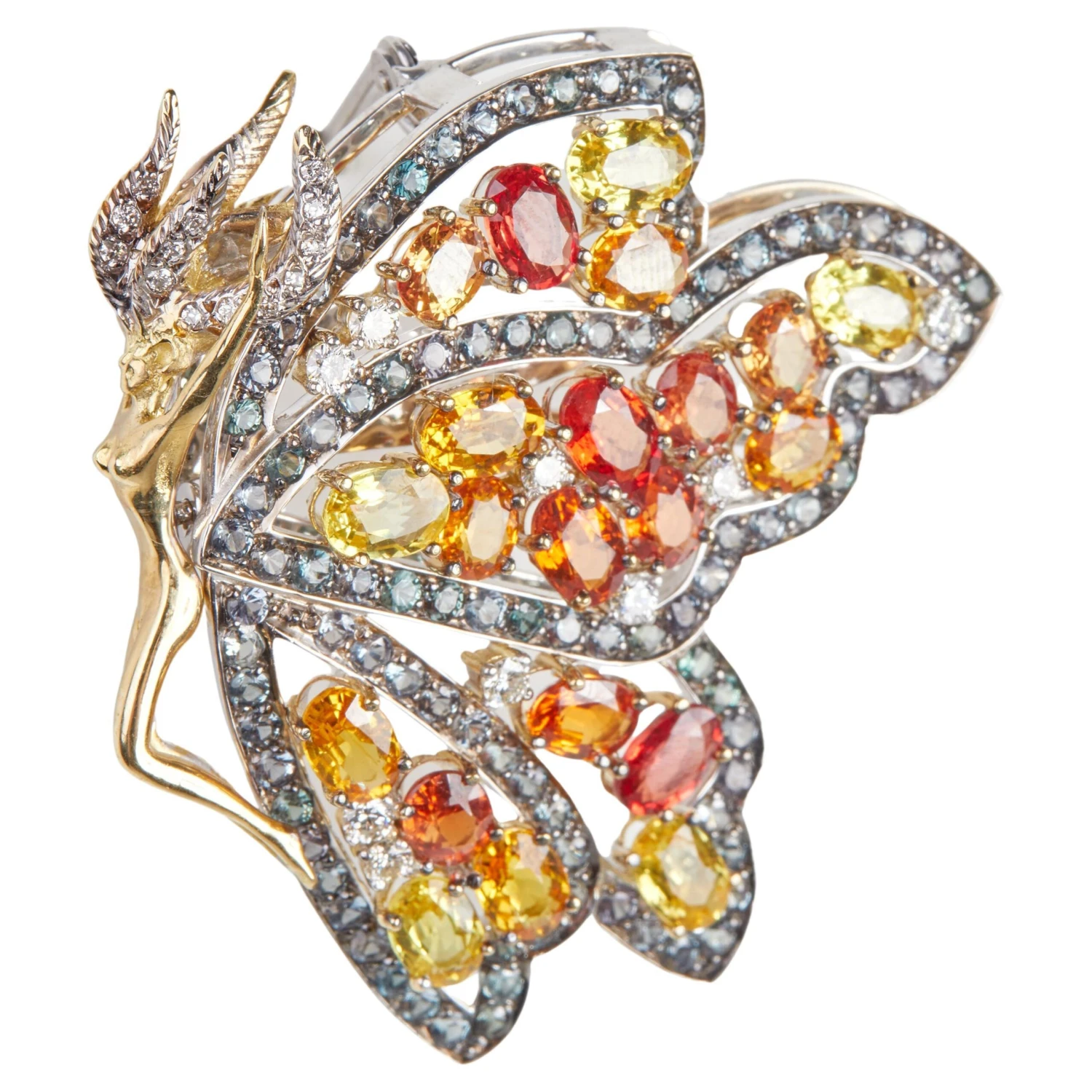 18 Karat YG/WG Diamond And Color Stones Brooch 3 18 Karat YG/WG Diamond And Color Stones Brooch