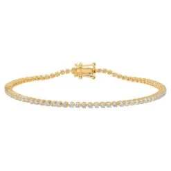 Certified 14k Gold 2 Carat Natural Diamond 3 Prong Tennis Wedding White Bracelet