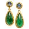 7.6 Carats Tsavorite Rainbow Moonstone 18k Gold Post Earrings