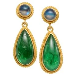 7.6 Carats Tsavorite Rainbow Moonstone 18k Gold Post Earrings