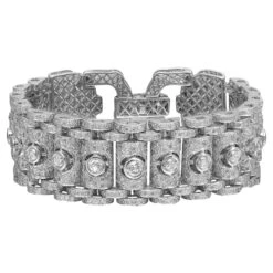 8.00cttw Antique Round Cut Diamond Wide Fancy Bracelet 18k White Gold